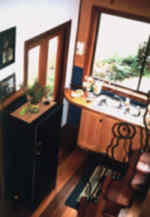 The modern, handcrafted kitchen has all the modern conveniences.